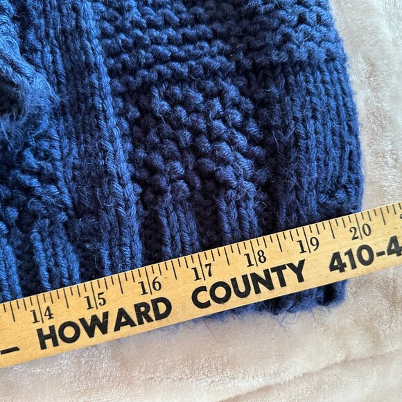Handmade Handknit Basketweave Stitch Blue Chunky Mock Neck Textured Sweater W 2X - Picture 5 of 11